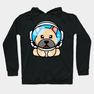 Cute baby bulldog wearing an astronaut helmet, cartoon character Hoodie